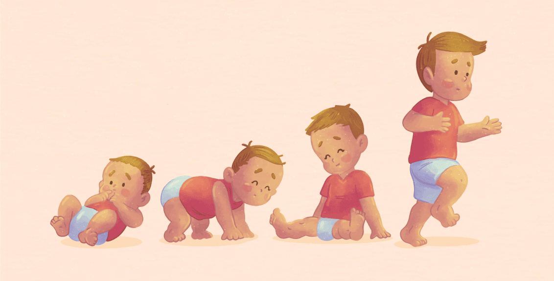 Linha do tempo ilustrada dos marcos do desenvolvimento infantil de 0 a 6 anos